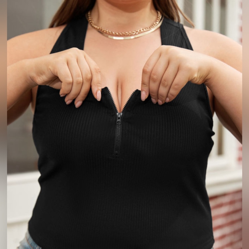 Zipper Front Racerback Ribbed Tank Top - Picture 4 of 8